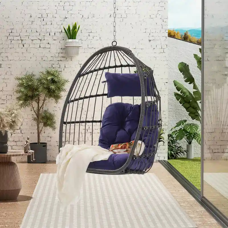 Fauteuil suspendu en rotin pour jardin extérieur, style œuf, en bois