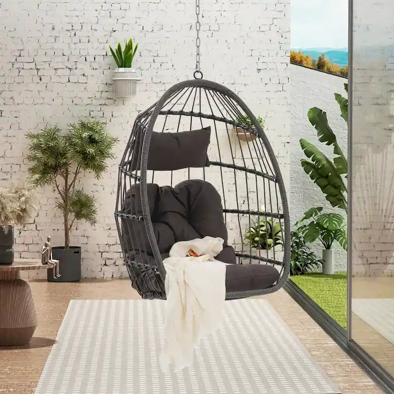 Fauteuil suspendu en rotin pour jardin extérieur, style œuf, en bois