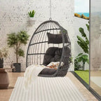 Fauteuil suspendu en rotin pour jardin extérieur, style œuf, en bois