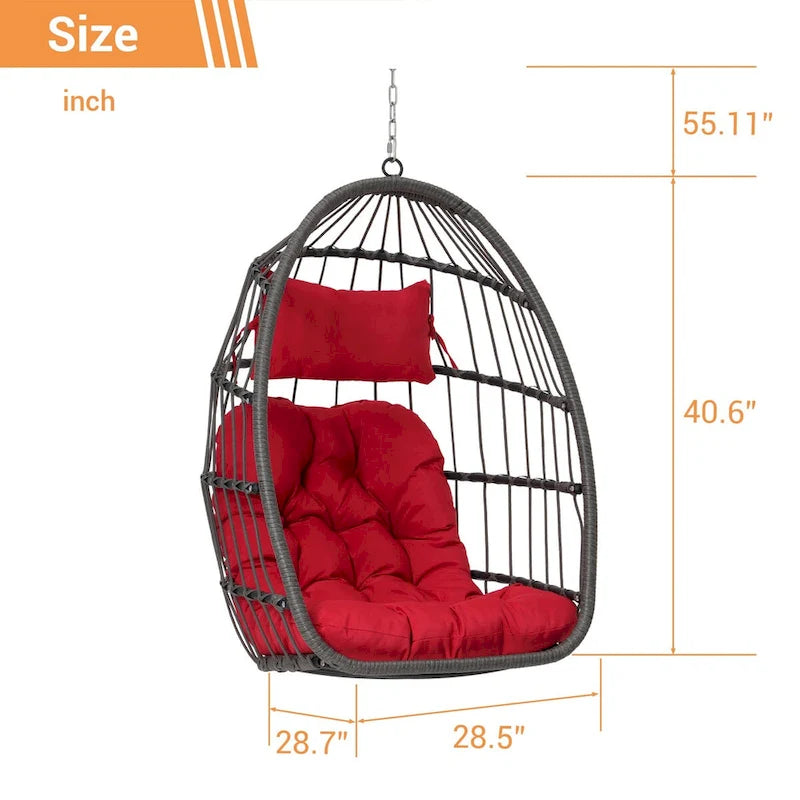 Fauteuil suspendu en rotin pour jardin extérieur, style œuf, en bois