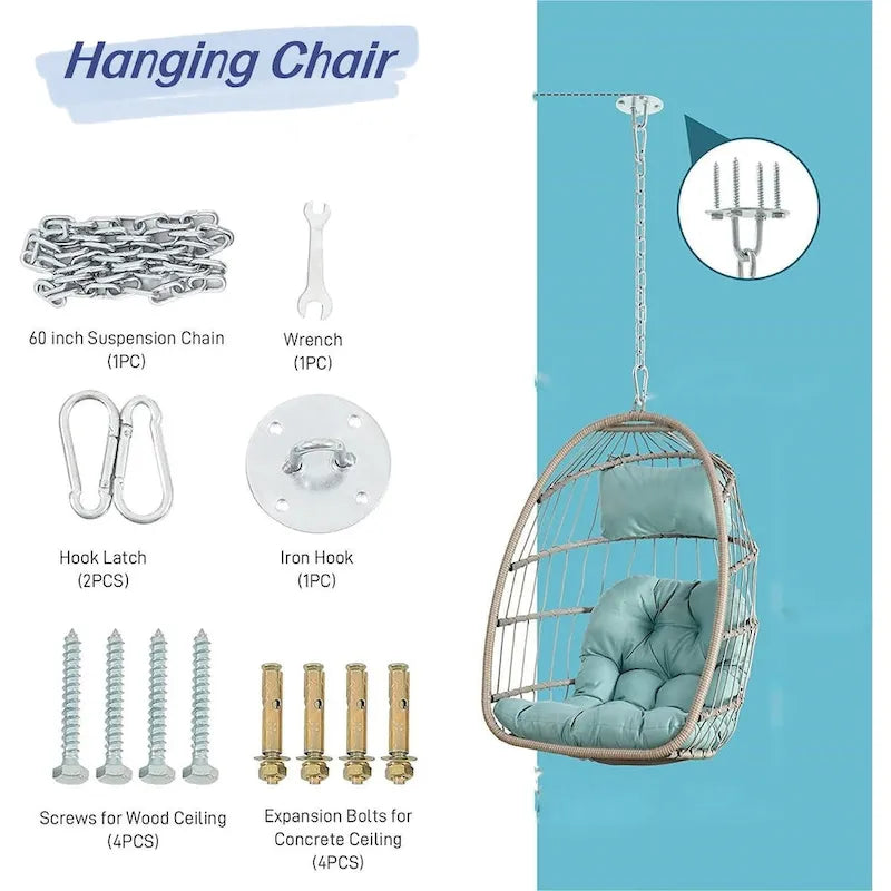 Fauteuil suspendu en rotin pour jardin extérieur, style œuf, en bois