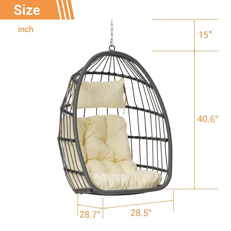 Fauteuil suspendu en rotin pour jardin extérieur, style œuf, en bois