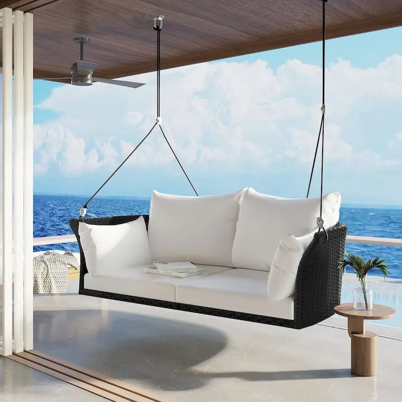 Fauteuil suspendu en osier pour 2 personnes avec coussins - 51,9