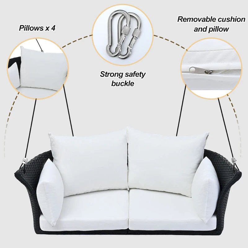 Fauteuil suspendu en osier pour 2 personnes avec coussins - 51,9