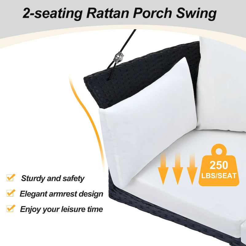 Fauteuil suspendu en osier pour 2 personnes avec coussins - 51,9