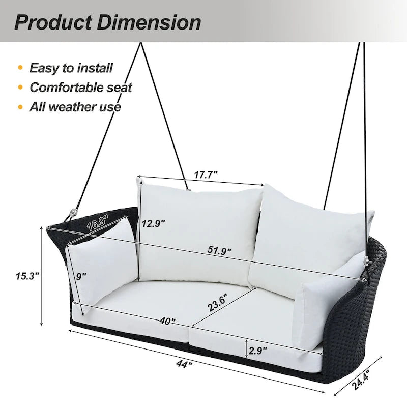 Fauteuil suspendu en osier pour 2 personnes avec coussins - 51,9
