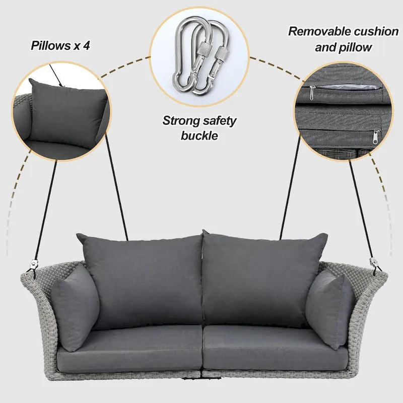 Fauteuil suspendu en osier pour 2 personnes avec coussins - 51,9