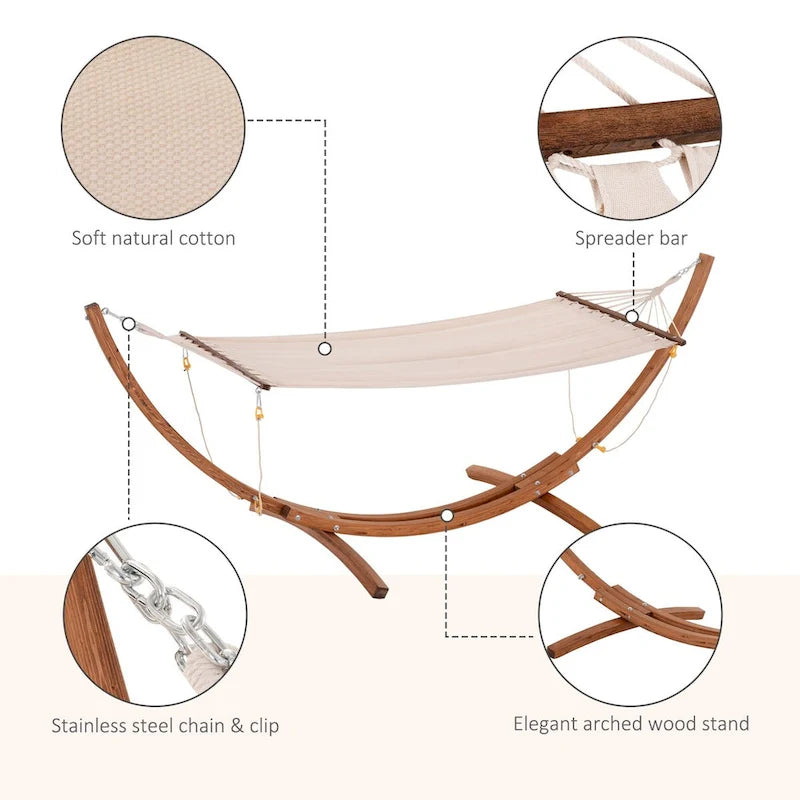 Hamac d'extérieur en bois avec support, hamac robuste en forme d'arche romaine