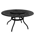 Ensemble de salle à manger d'extérieur moderne et orné en aluminium et maille, grand format rond de 150 cm (59 po), avec plateau tournant et six chaises - Non disponible