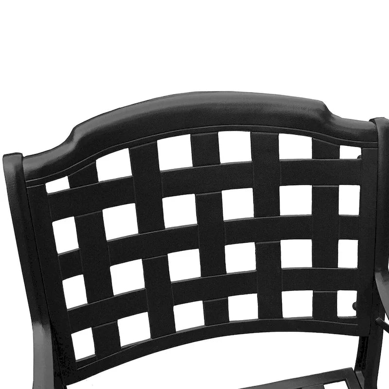 Ensemble de salle à manger d'extérieur moderne et orné en aluminium et maille, grand format rond de 150 cm (59 po), avec plateau tournant et six chaises - Non disponible