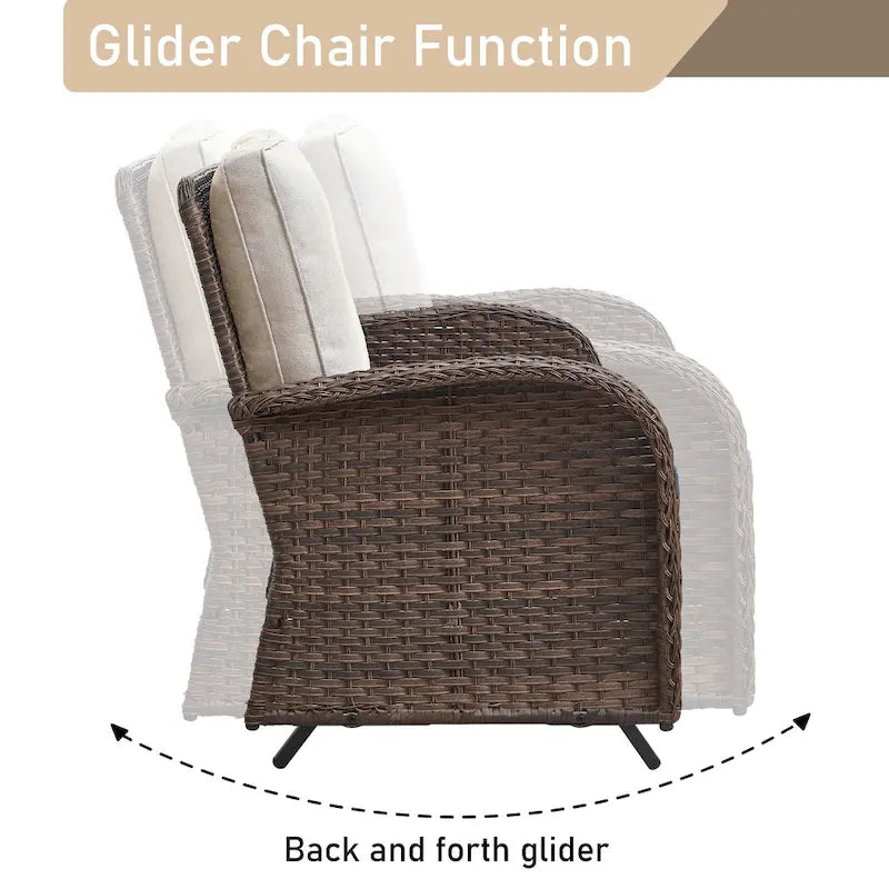 Canapé-lit de patio à bascule avec fauteuil pivotant et pouf - Marron