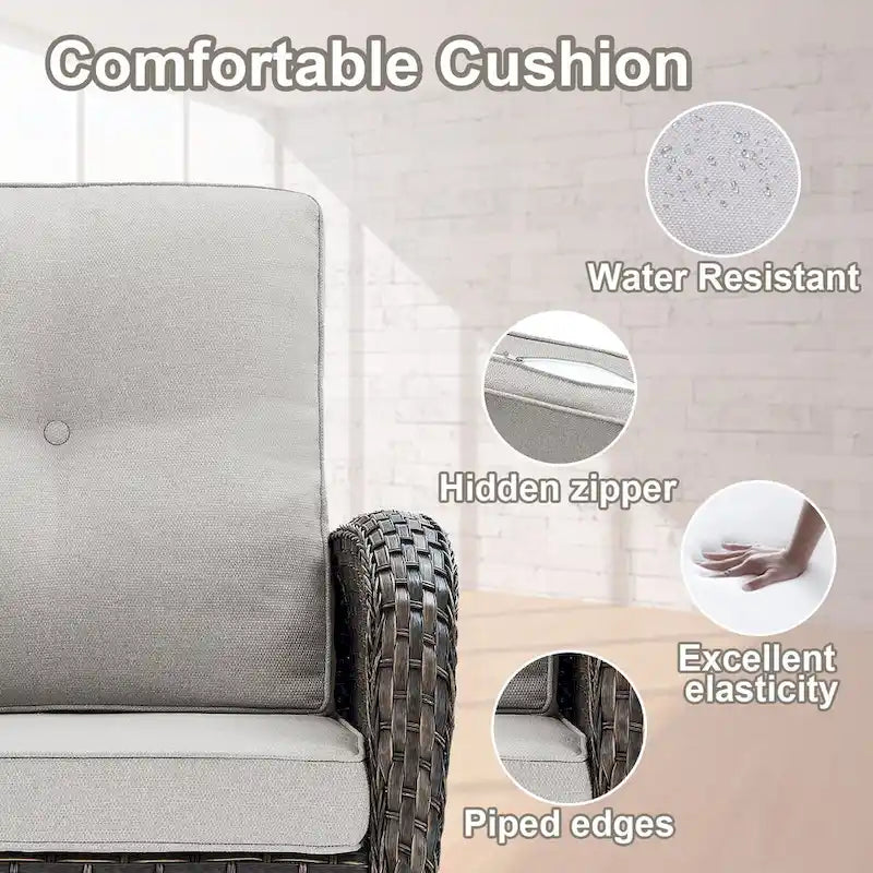 Canapé-lit de patio à bascule avec fauteuil pivotant et pouf - Marron