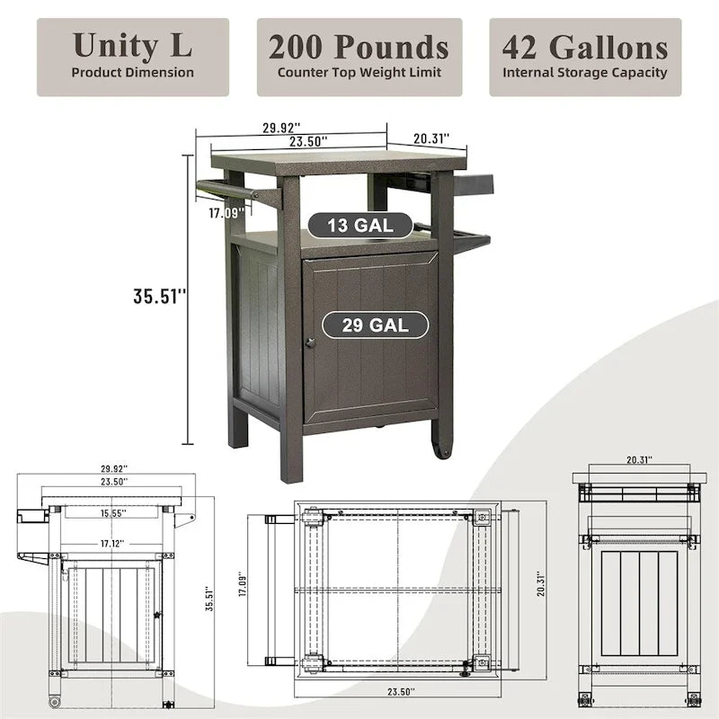 Chariots de barbecue d'extérieur avec rangement et roulettes, table portable entièrement en métal
