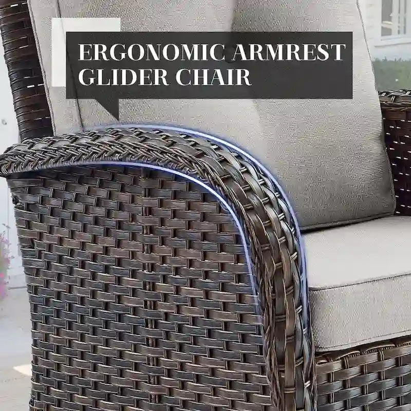 Fauteuils pivotants d'extérieur avec table d'appoint en rotin - Marron