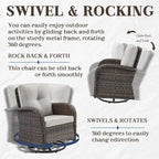 Fauteuils pivotants d'extérieur avec table d'appoint en rotin - Marron