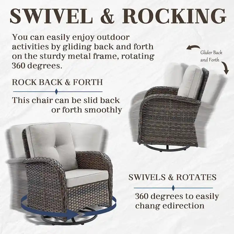 Fauteuils pivotants d'extérieur avec table d'appoint en rotin - Marron