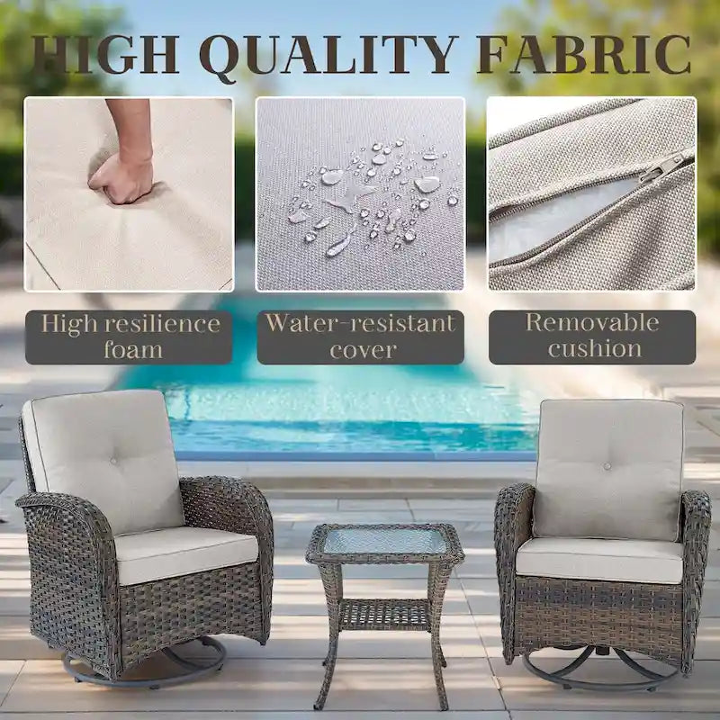 Fauteuils pivotants d'extérieur avec table d'appoint en rotin - Marron