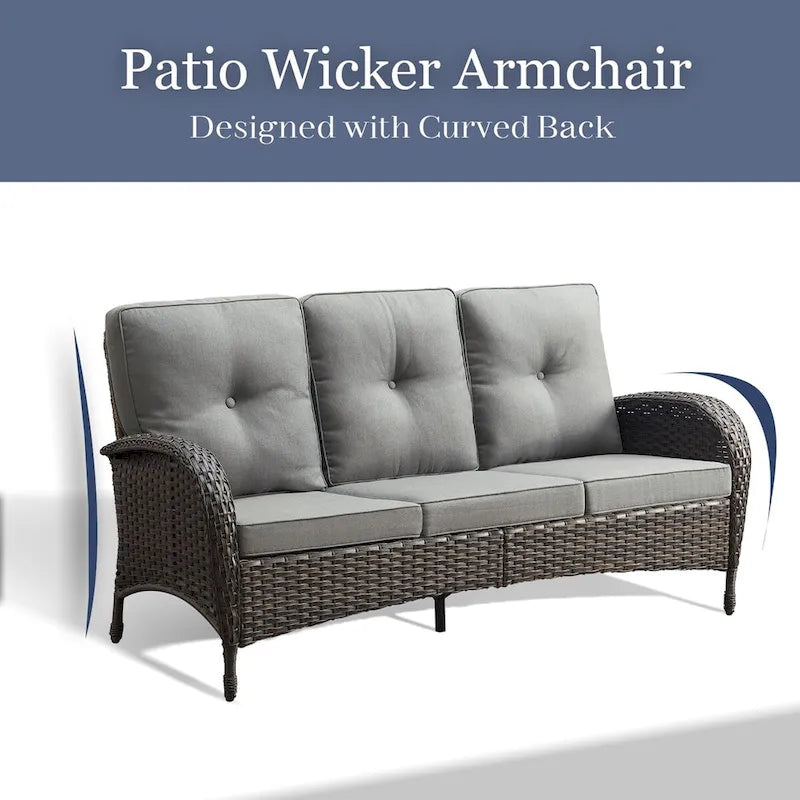 Canapé d'extérieur en résine tressée 3 places - Marron