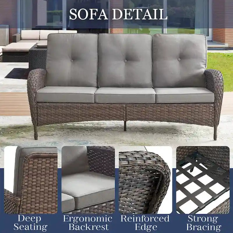 Canapé d'extérieur en résine tressée 3 places - Marron