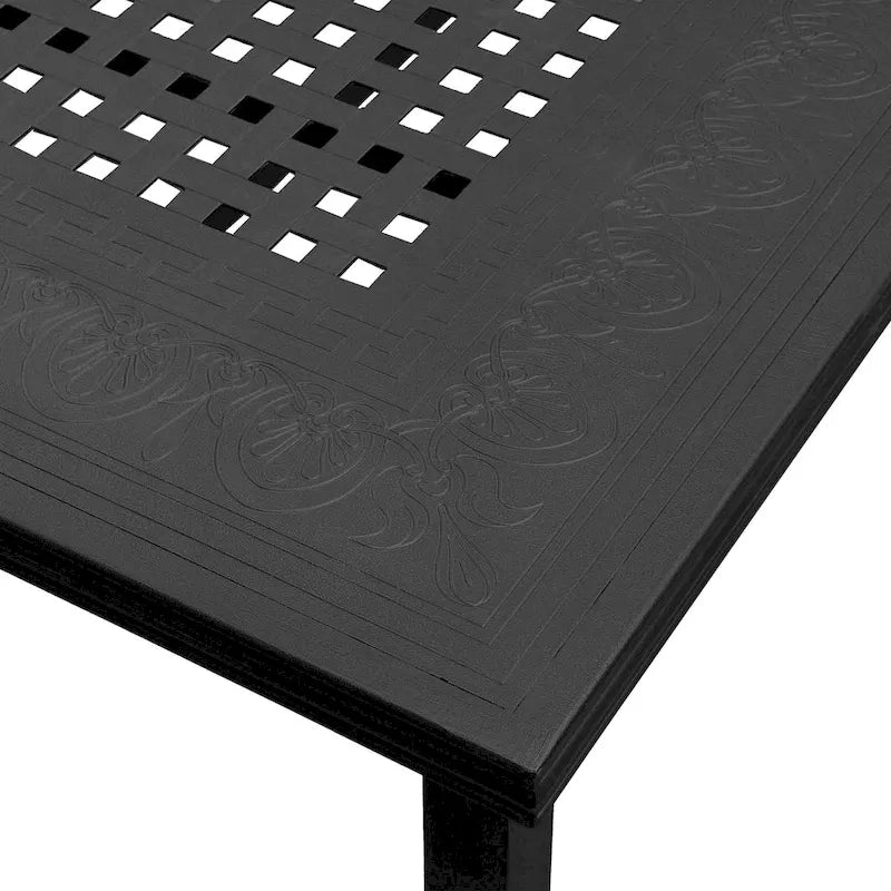 Ensemble de salle à manger rectangulaire moderne d'extérieur en aluminium à mailles ajourées, 241 cm (95 po), avec huit chaises et accoudoirs - Non disponible