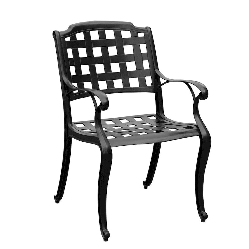 Ensemble de salle à manger rectangulaire moderne d'extérieur en aluminium à mailles ajourées, 241 cm (95 po), avec huit chaises et accoudoirs - Non disponible