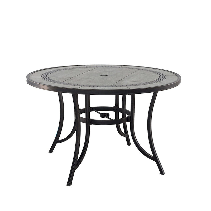 Ensemble de salle à manger d'extérieur 5 pièces en aluminium moulé avec table ronde et chaises à plateau en céramique