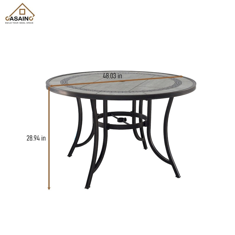 Ensemble de salle à manger d'extérieur 5 pièces en aluminium moulé avec table ronde et chaises à plateau en céramique