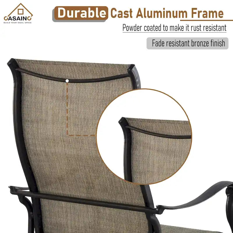 Ensemble de salle à manger d'extérieur 5 pièces en aluminium moulé avec table ronde et chaises à plateau en céramique