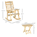 Ensemble bistro d'extérieur 2 pièces, comprenant un fauteuil à bascule en bois et une table d'appoint portable.