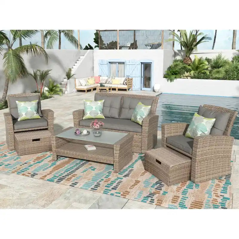 Ensemble canapé d'extérieur en rotin tressé avec table basse et sièges de patio