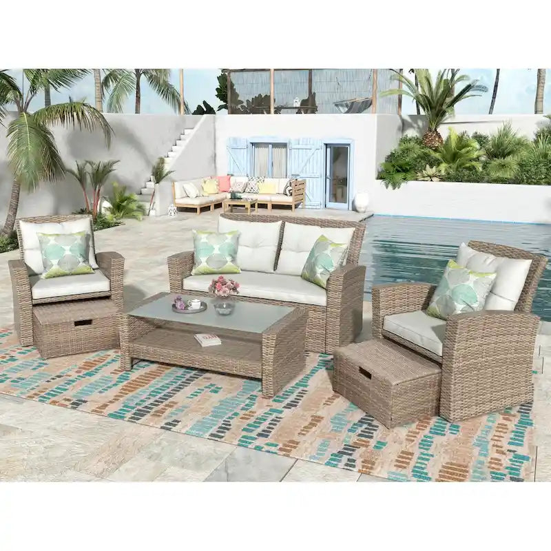 Ensemble canapé d'extérieur en rotin tressé avec table basse et sièges de patio