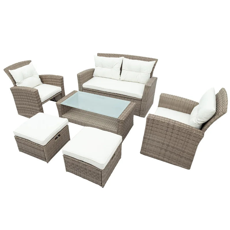 Ensemble canapé d'extérieur en rotin tressé avec table basse et sièges de patio