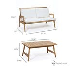 Ensemble de sièges d'extérieur en bois d'acacia, table basse et causeuse avec coussins