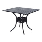 Table de salle à manger carrée en fonte d'aluminium pour patio avec trou pour parasol de 5 cm de diamètre, table bistro d'extérieur