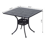 Table de salle à manger carrée en fonte d'aluminium pour patio avec trou pour parasol de 5 cm de diamètre, table bistro d'extérieur