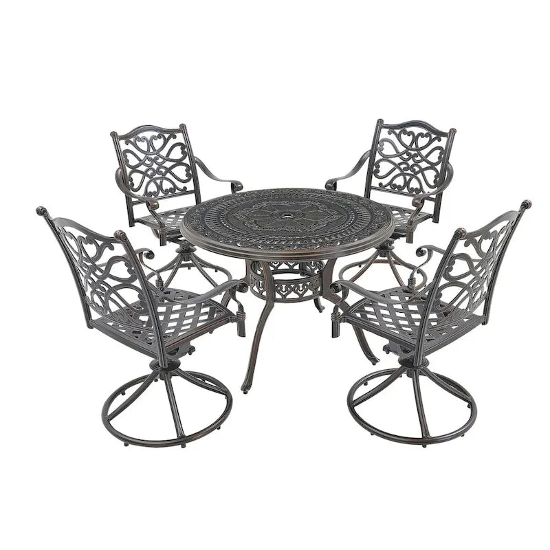 Ensemble de salle à manger de patio 5 pièces en fonte d'aluminium