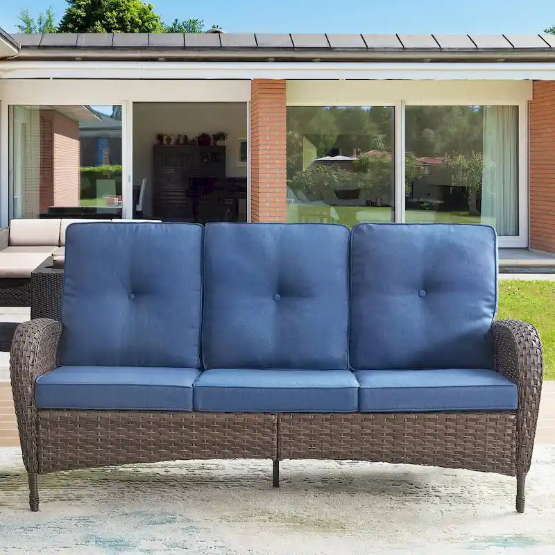 Patio Sofa 3 Seat Sofa Deep Seating - Brown