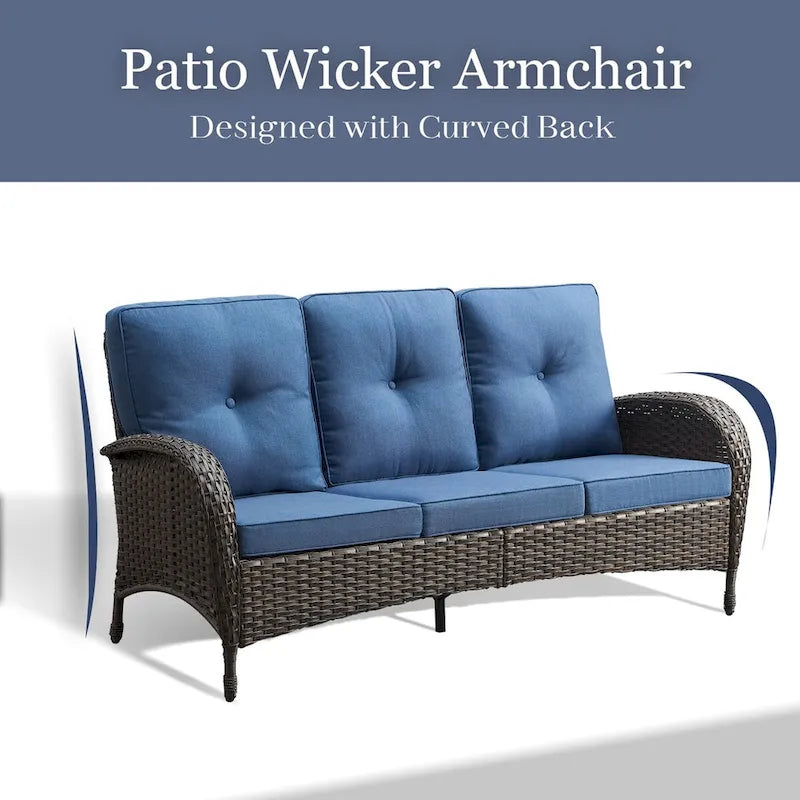 Canapé de patio 3 places, assise profonde - Marron