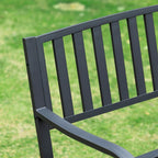 Banc à bascule d'extérieur, avec accoudoirs, assise et dossier à lattes, canapé deux places avec structure en acier thermolaqué