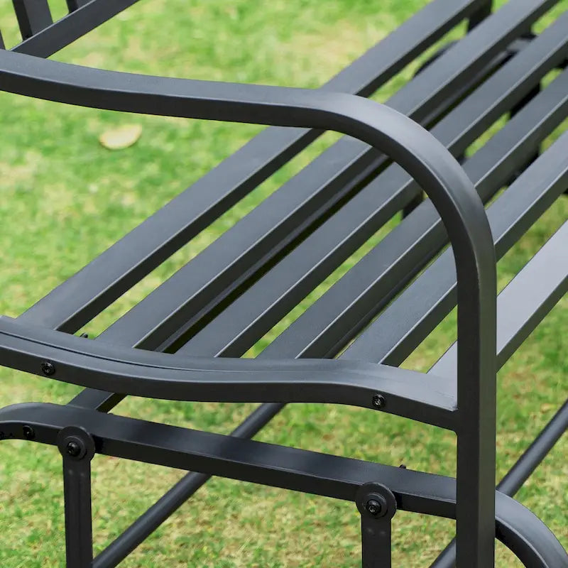 Banc à bascule d'extérieur, avec accoudoirs, assise et dossier à lattes, canapé deux places avec structure en acier thermolaqué