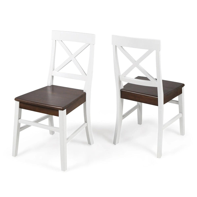 Chaises de salle à manger style campagnard en bois d'acacia, blanc/noyer 53 cm (P) x 45 cm (L) x 90 cm (H)
