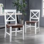 Chaises de salle à manger style campagnard en bois d'acacia, blanc/noyer 53 cm (P) x 45 cm (L) x 90 cm (H)