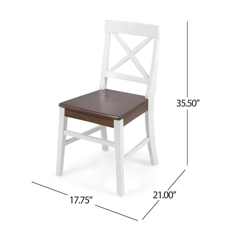 Chaises de salle à manger style campagnard en bois d'acacia, blanc/noyer 53 cm (P) x 45 cm (L) x 90 cm (H)