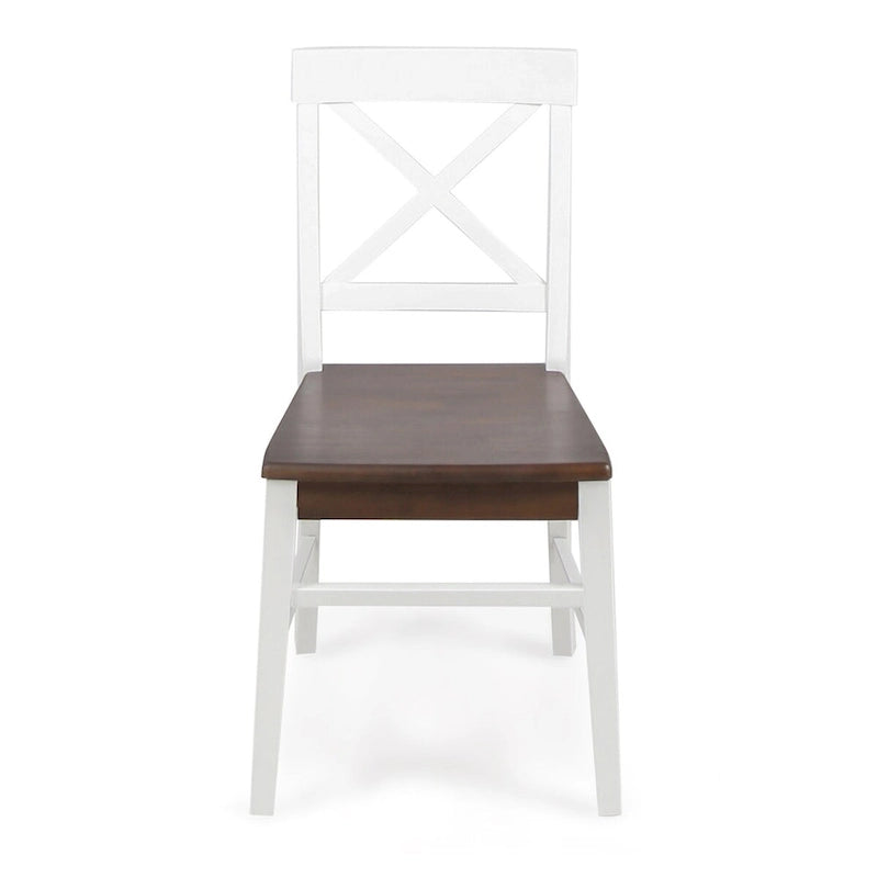 Chaises de salle à manger style campagnard en bois d'acacia, blanc/noyer 53 cm (P) x 45 cm (L) x 90 cm (H)