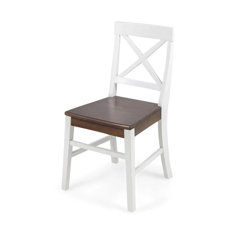 Chaises de salle à manger style campagnard en bois d'acacia, blanc/noyer 53 cm (P) x 45 cm (L) x 90 cm (H)
