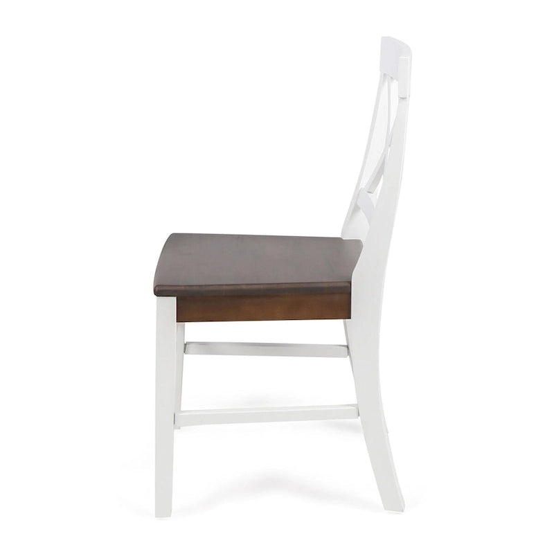Chaises de salle à manger style campagnard en bois d'acacia, blanc/noyer 53 cm (P) x 45 cm (L) x 90 cm (H)