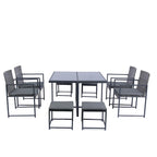 Ensemble de salle à manger d'extérieur 9 pièces avec plateau en verre et coussins gris - Non disponible