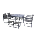 Ensemble de salle à manger d'extérieur 9 pièces avec plateau en verre et coussins gris - Non disponible