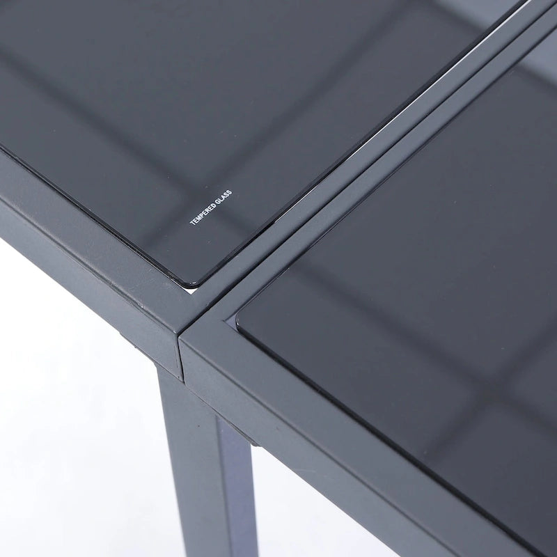 Ensemble de salle à manger d'extérieur 9 pièces avec plateau en verre et coussins gris - Non disponible