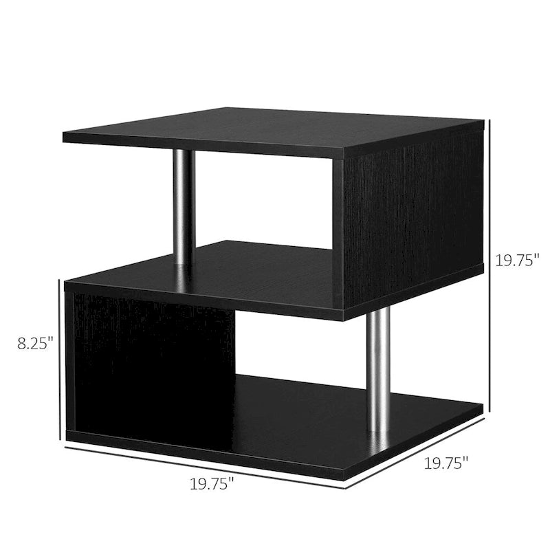Table d'appoint, table basse en forme de S avec étagère de rangement